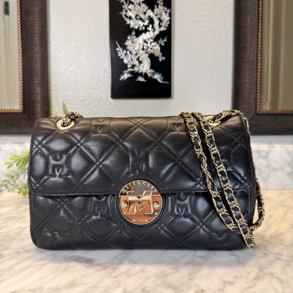 Metrocity Black Quilted Chain Shoulder Bag EUC - Picture 1 of 8